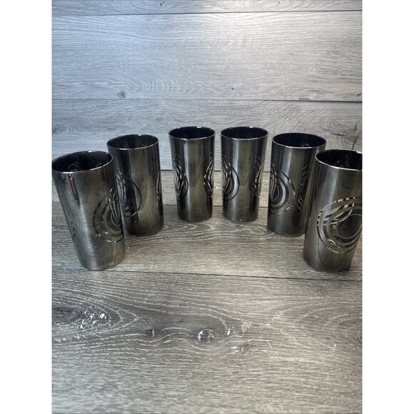 Vintage 1970's Silvered MOD Bullseye Highball Glasses- Set Of 6 - Picture 1 of 11